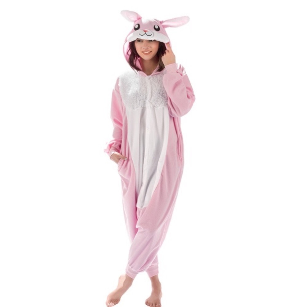 Adult pink rabbit onesie costume cosplay pajamas